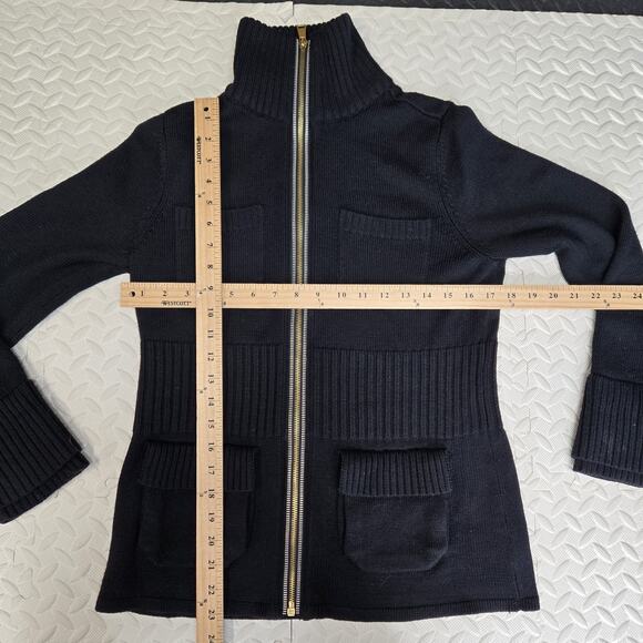Magaschoni 100% Merino Wool Cardigan Sweater Small Black Gold Silver Tone Zipper - Picture 5 of 8